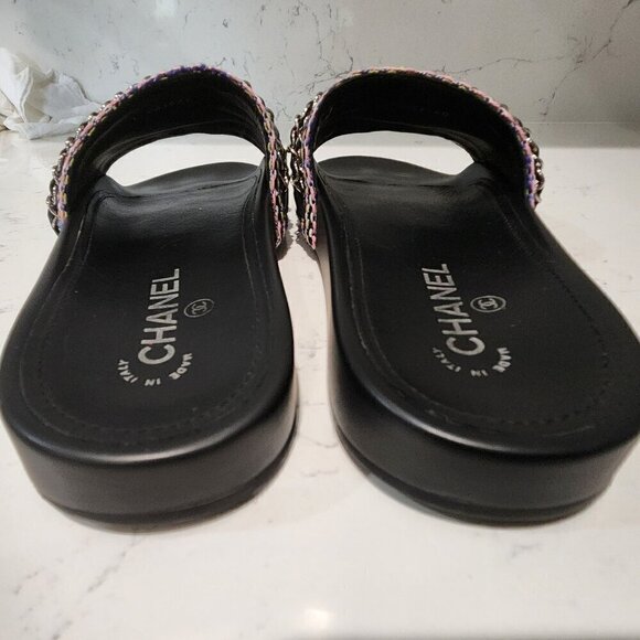 Chanel Leather & Tweed Black Slides, Authentic - Picture 7 of 9